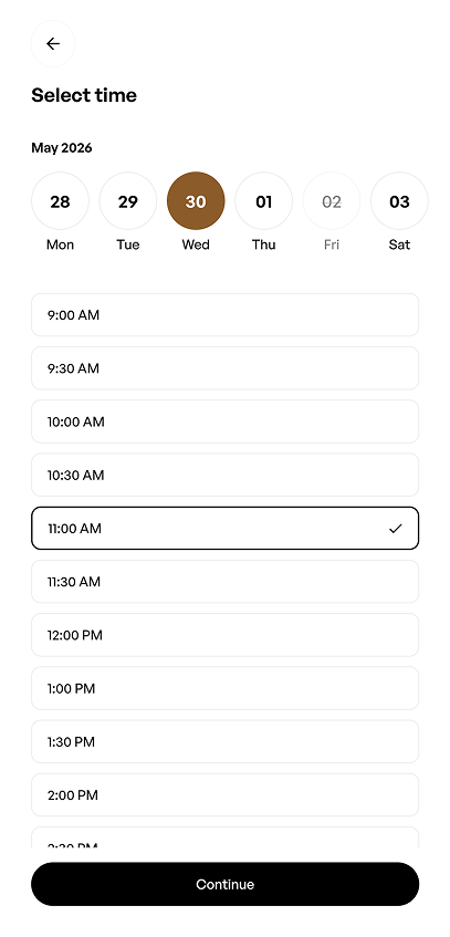 LaBarbería Select Time Screen
